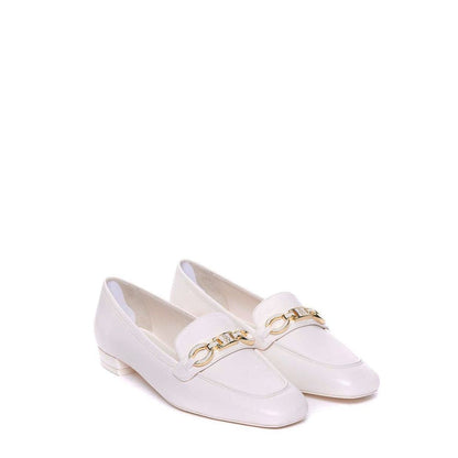 Stuart Weitzman White Calfskin Slip-On Loafers