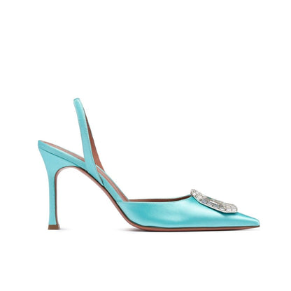 Amina Muaddi Green Silk High Heel Pumps