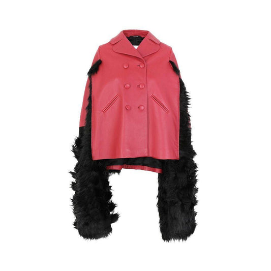 Maison Margiela Faux Fur Trimmed Leather Cape Jacket MA-8736458735828-42