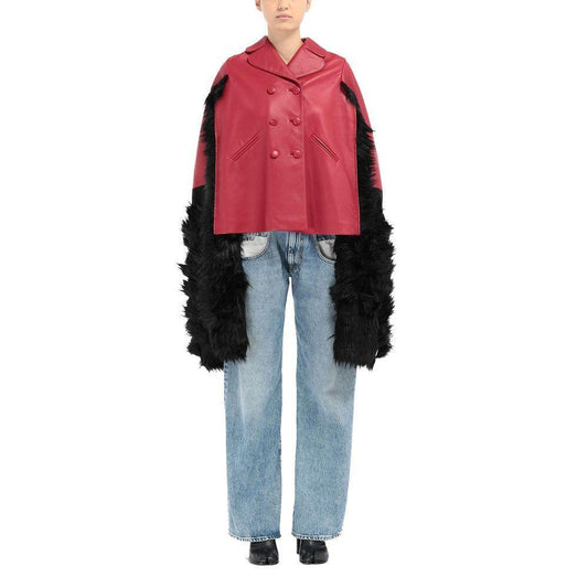 Maison Margiela Faux Fur Trimmed Leather Cape Jacket MA-8736458735828-42