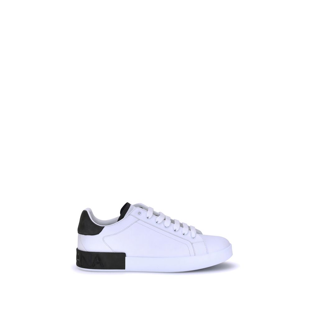 Dolce & Gabbana White Calf Leather Bos Taurus Low Top Sneakers