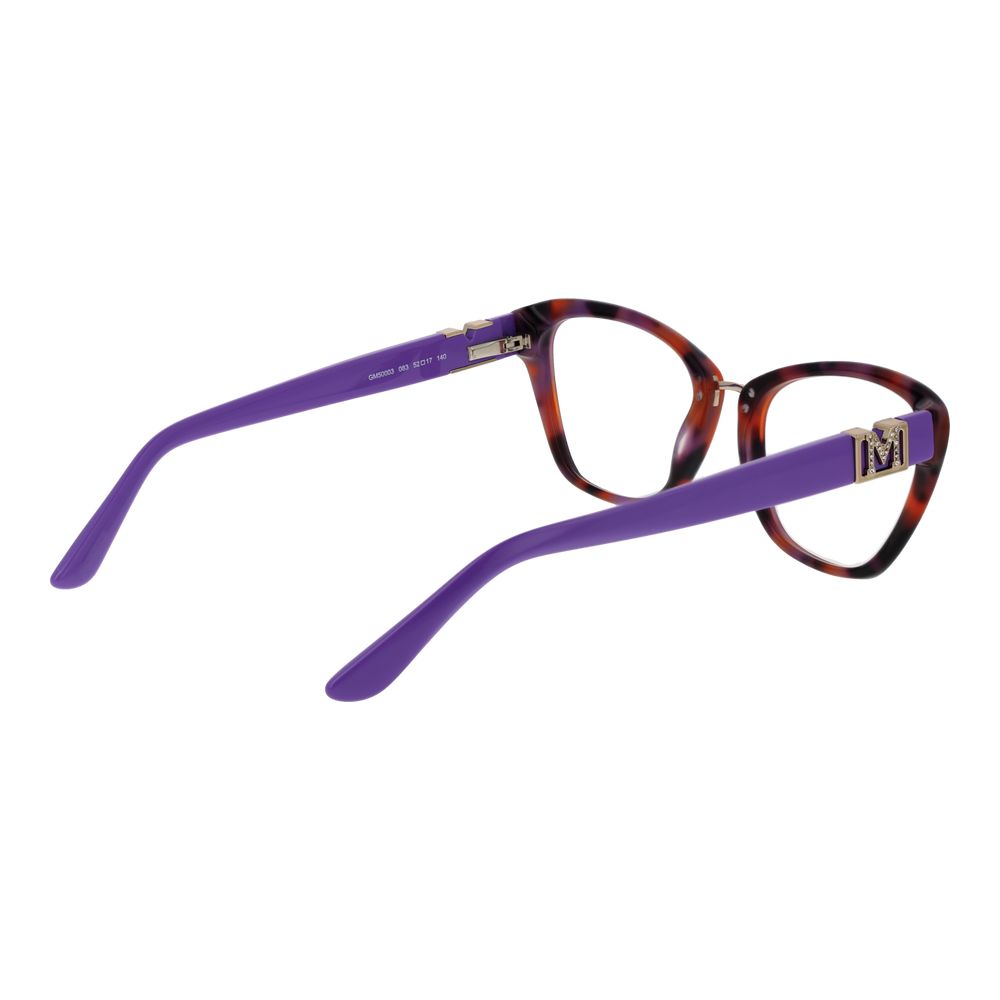 Marciano by Guess Brown Women Glasses Frame with full-rim acetate butterfly design, purple temples, and demo plastic lenses.