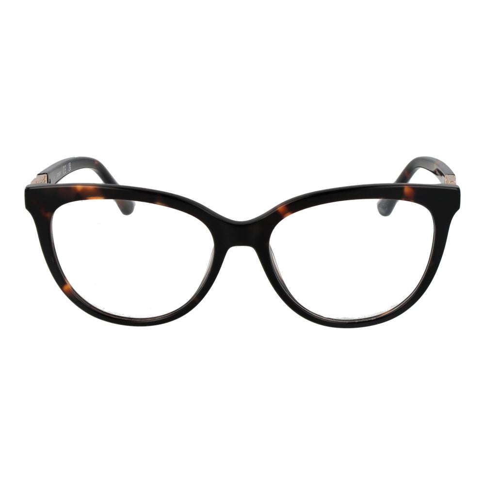 Guess Brown Women Glasses Frame with acetate full-rim cat eye style, demo lenses, and spring hinge, size 54-16-140.