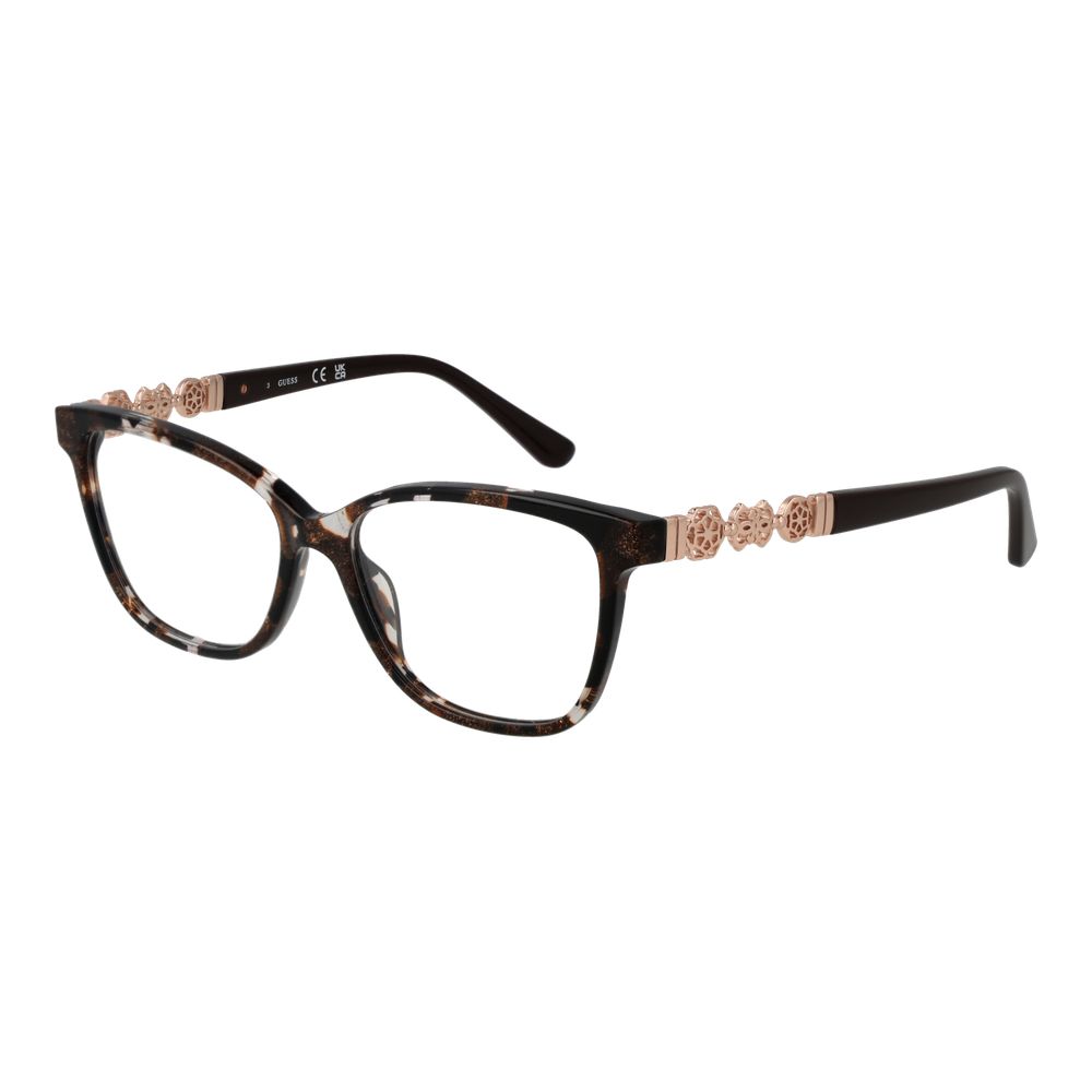 Guess Brown Women Glasses Frame - Full-rim acetate trapezium style with demo plastic lenses. Includes branded case.