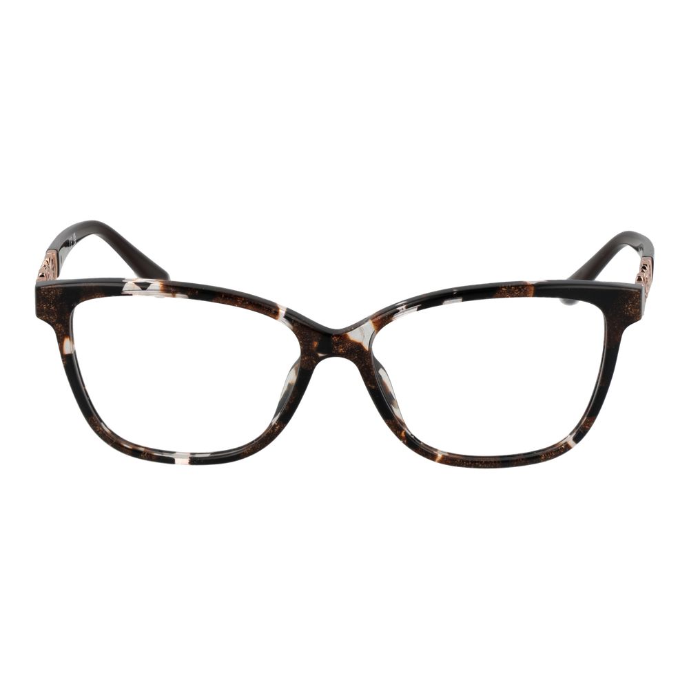 Guess Brown Women Glasses Frame full-rim trapezium style with acetate material and demo lenses, includes branded case.