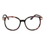 Guess Brown Women Glasses Frame, full-rim round acetate design with demo lenses, includes branded case, frame size 52-17-140