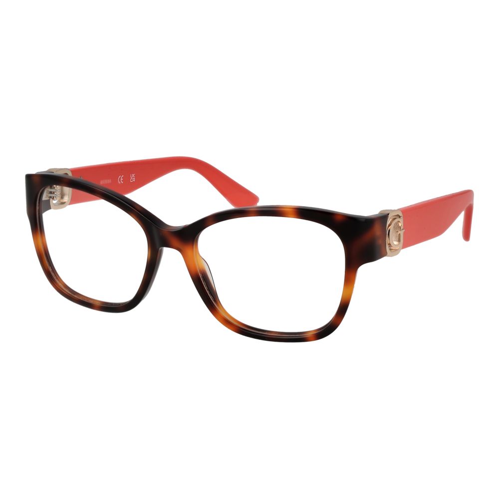 Guess Brown Women Glasses Frame, full-rim acetate with demo plastic lenses, fashionable square style includes branded case.