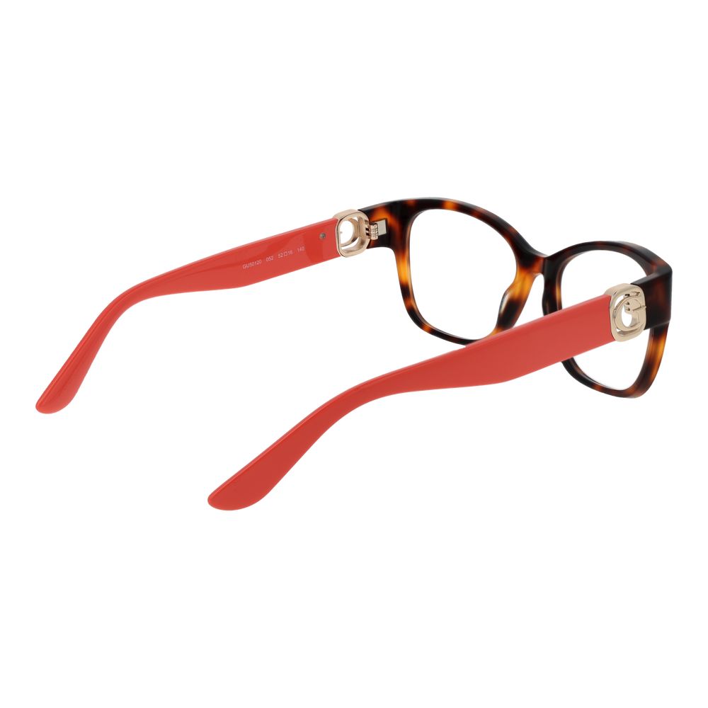 Guess Brown Women Glasses Frame with acetate full-rim, square style and demo lenses, featuring a branded case for women.