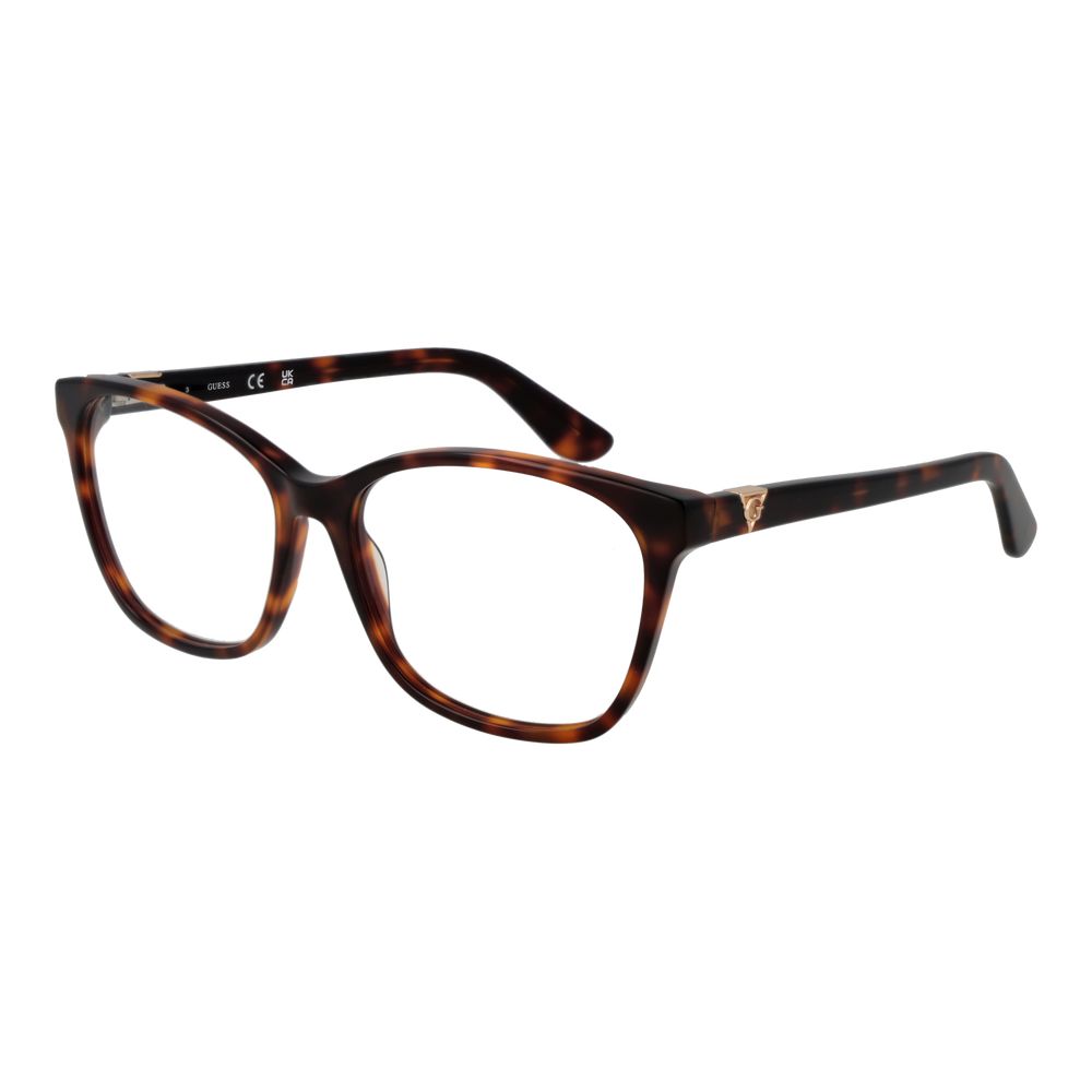 Guess Brown Women Glasses Frame in acetate, full-rim style, rectangle shape with demo lenses. Includes branded case.