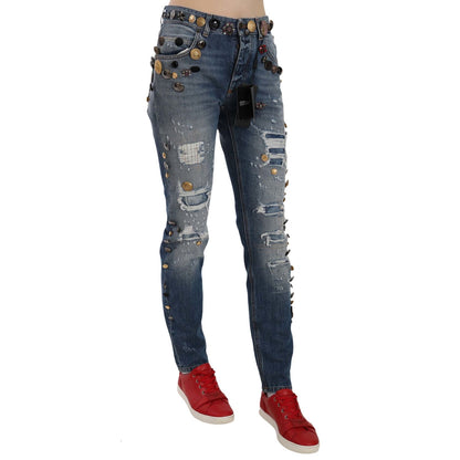 Dolce & Gabbana Distressed Embellished Buttons Denim Pants Jeans