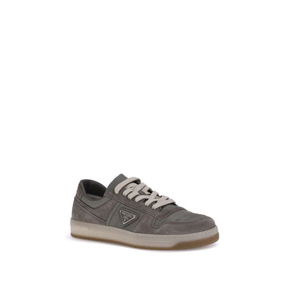 Prada Gray Calf Leather Bos Taurus Low Top Sneakers