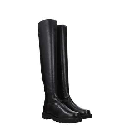 Stuart Weitzman Black Leather Over The Knee boots with aged effect, casual style, rubber sole, 3.5 cm mid heels, round toe, MPN 5050LIFTNSGS0387BLK.