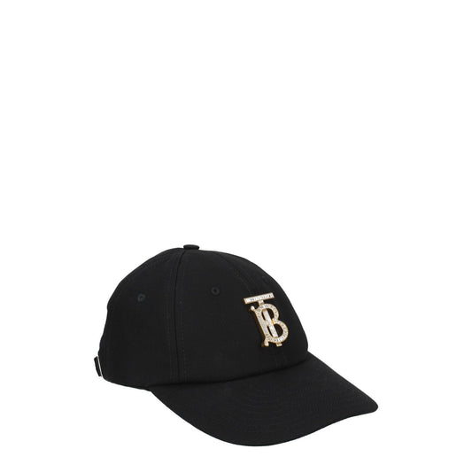 Burberry Black Cotton Cap (Baseball Hat) with logo and rhinestone design, adjustable buckle, stylish casual wear.