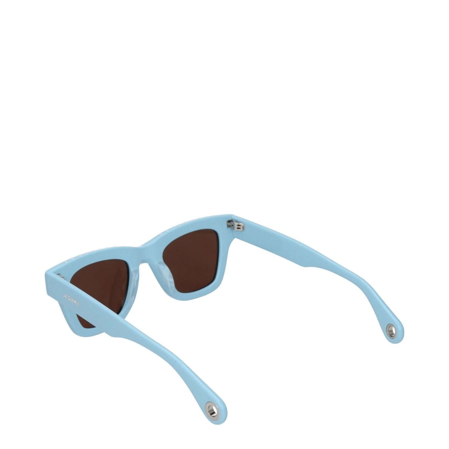 Jacquemus Light Blue Acetate Sunglasses with aviator style frame, dark lenses, and protective case included.