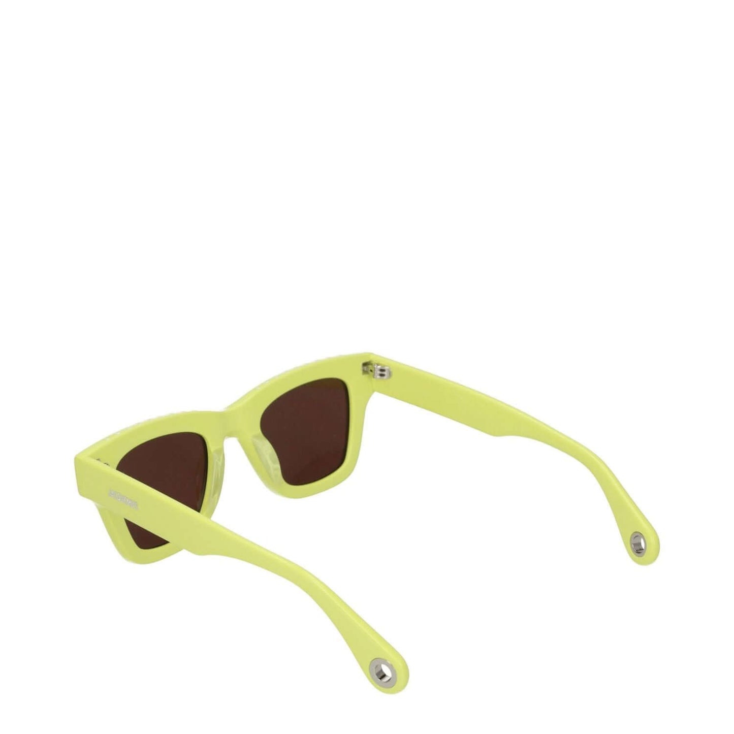 Jacquemus Yellow Acetate Sunglasses, aviator style with logo, dark lenses and protective case, 14.6 cm wide, 14.7 cm arms, 4.6 cm lens diameter.