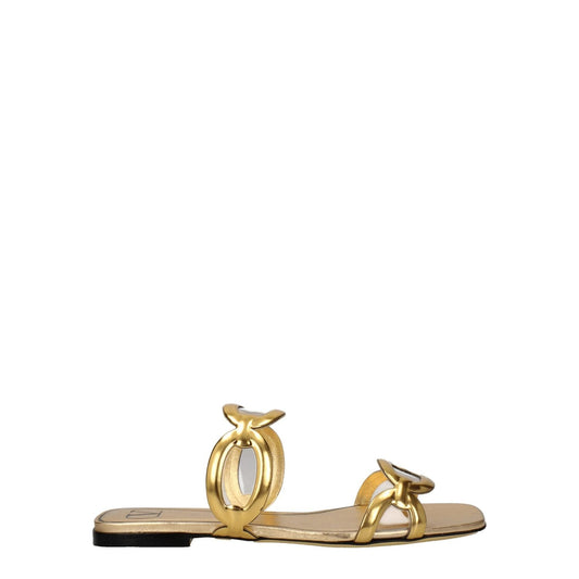 Valentino Garavani Gold Leather Slippers Sandals VA-8547405594889-EU37/US7
