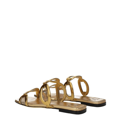 Valentino Garavani Gold Leather Slippers, casual open toe design with low flat heel, MPN S0GK2NHEV3L, perfect for stylish comfort.