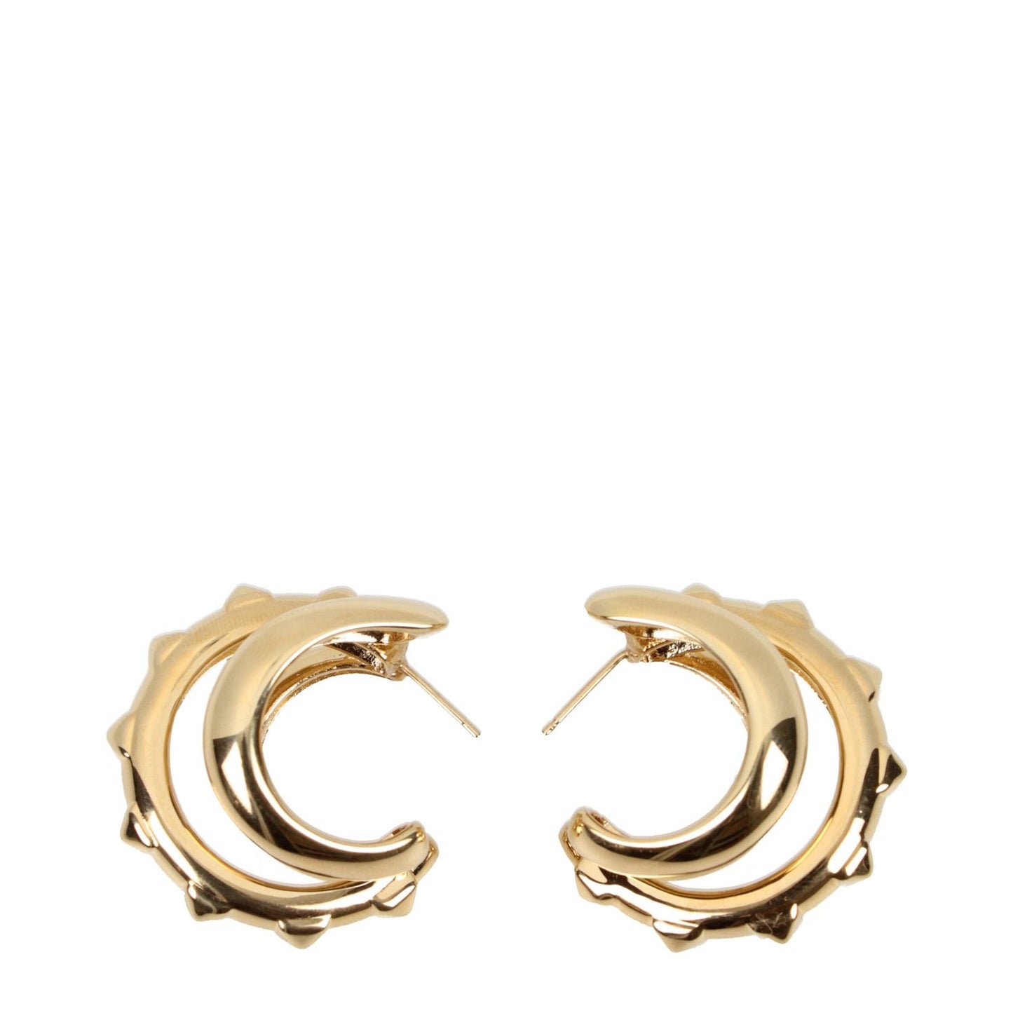 Valentino Garavani Gold Metal Earrings with studs, crescent shape, hook closure, made from gold metal, 3.7x3.8 cm, casual style.