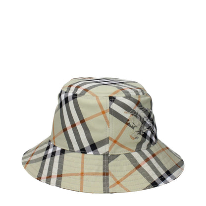 Burberry Green Fabric Bucket Hat with back logo and check print, MPN 8094798, made of 100% polyester, featuring sage secondary color.