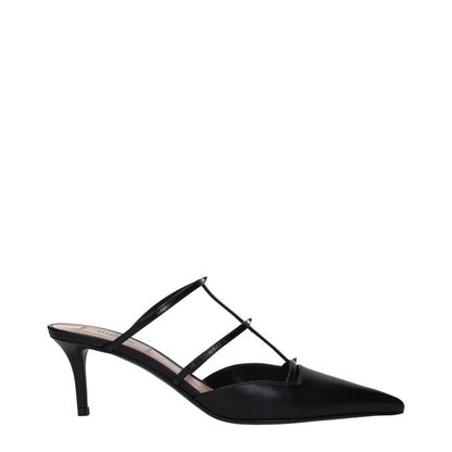 Valentino Garavani Black Leather Flat Sandals