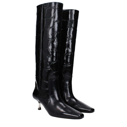 Paris Texas Black Leather High Heel Boots