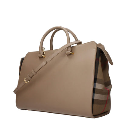 Burberry Beige Leather Handbag with adjustable and removable strap, featuring zip closure and gold accents.