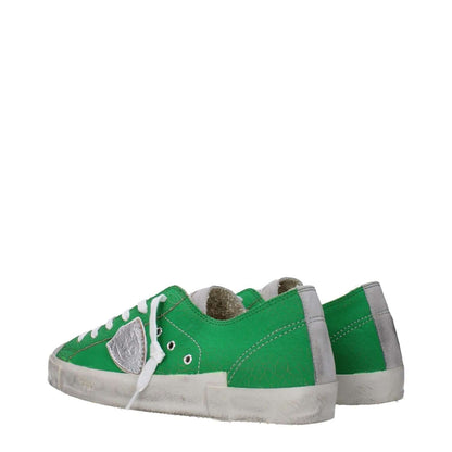 Philippe Model Green Leather Low Top Sneakers with vintage and aged effects featuring front logo.