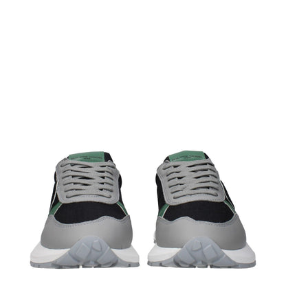 Philippe Model Black Fabric Athletic Sneakers with logos and side detail, featuring black fabric and grey accents.