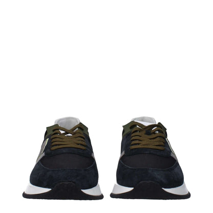 Philippe Model Blue Leather Athletic Sneakers front view with logos and suede detail, product code F83324.