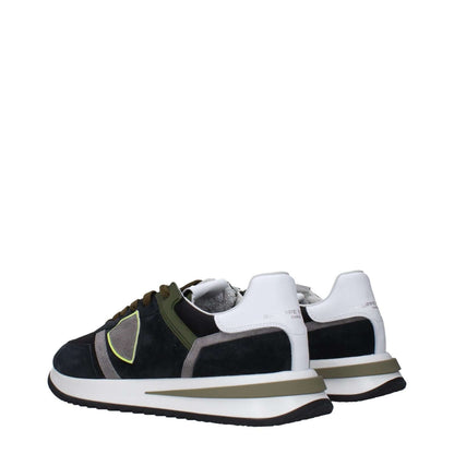 Philippe Model Blue Leather Athletic Sneakers with front, back, side logos and details, MPN TYLURTCAMOSCIOTB301, code F83324, suede design.