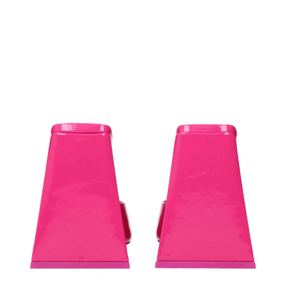 The Attico Pink Leather Platform Sandals in fuchsia patent leather, rear view emphasizing the bold wedge design.