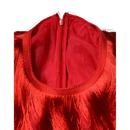 Dolce & Gabbana Red Silk Tiers Fringe Shift Knee Length Dress