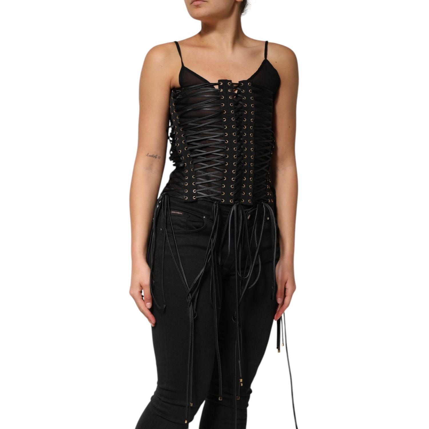 Dolce & Gabbana Black Eyelet Embellished Corset Style Top