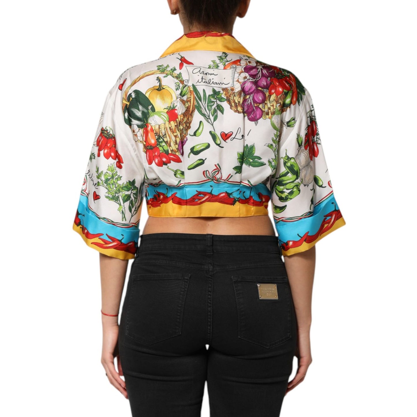 Dolce & Gabbana Multicolor Chili Silk Cropped Blouse Top