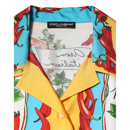 Dolce & Gabbana Multicolor Chili Silk Cropped Blouse Top
