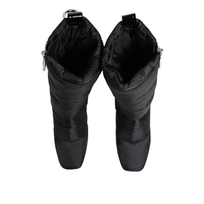 Dolce & Gabbana Black Padded Mid Calf Logo Heel Boots Shoes