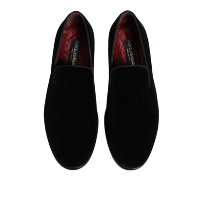 Dolce & Gabbana Black Velvet Loafers Formal Men Dress Shoes