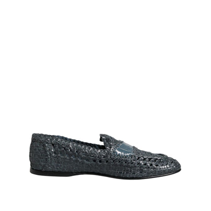 Dolce & Gabbana Blue Woven Raffia Slip On Loafers Shoes