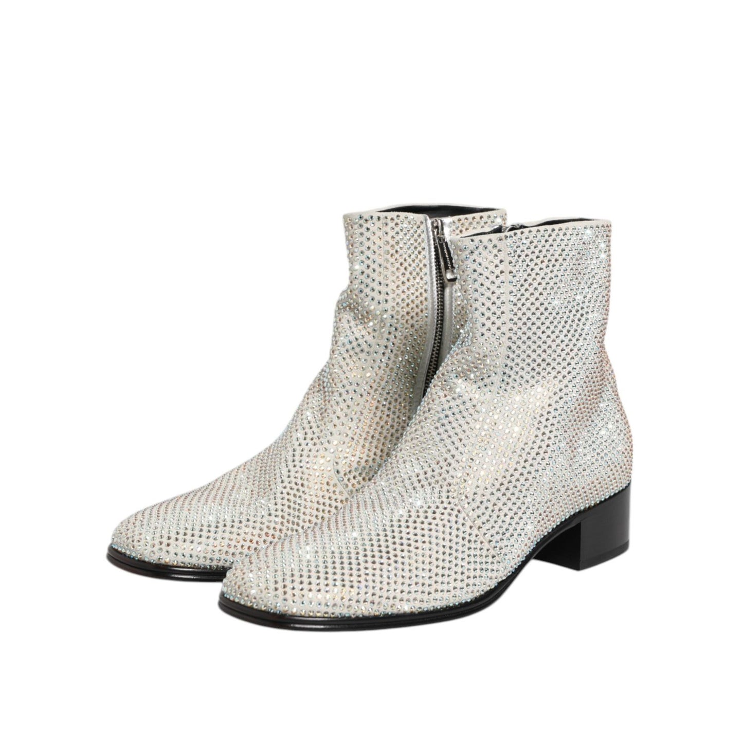 Dolce & Gabbana White Strass DG Logo Heels Ankle Boots Shoes