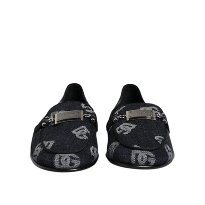 Dolce & Gabbana Blue Logo Cotton Loafers Formal Dress Shoes