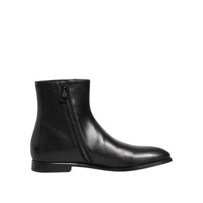 Dolce & Gabbana Black Leather Mid Calf Men Boots Shoes