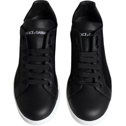 Dolce & Gabbana Black Calf Leather Portofino Sneakers Shoes