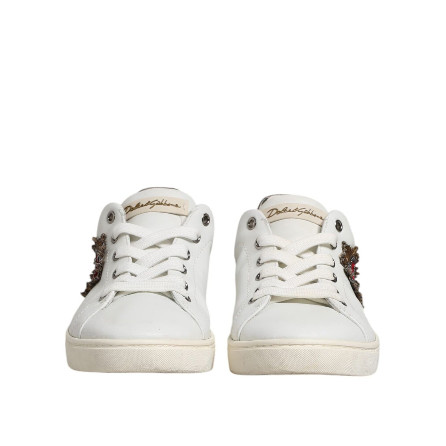Dolce & Gabbana White Silver Sacred Heart Men Sneakers Shoes