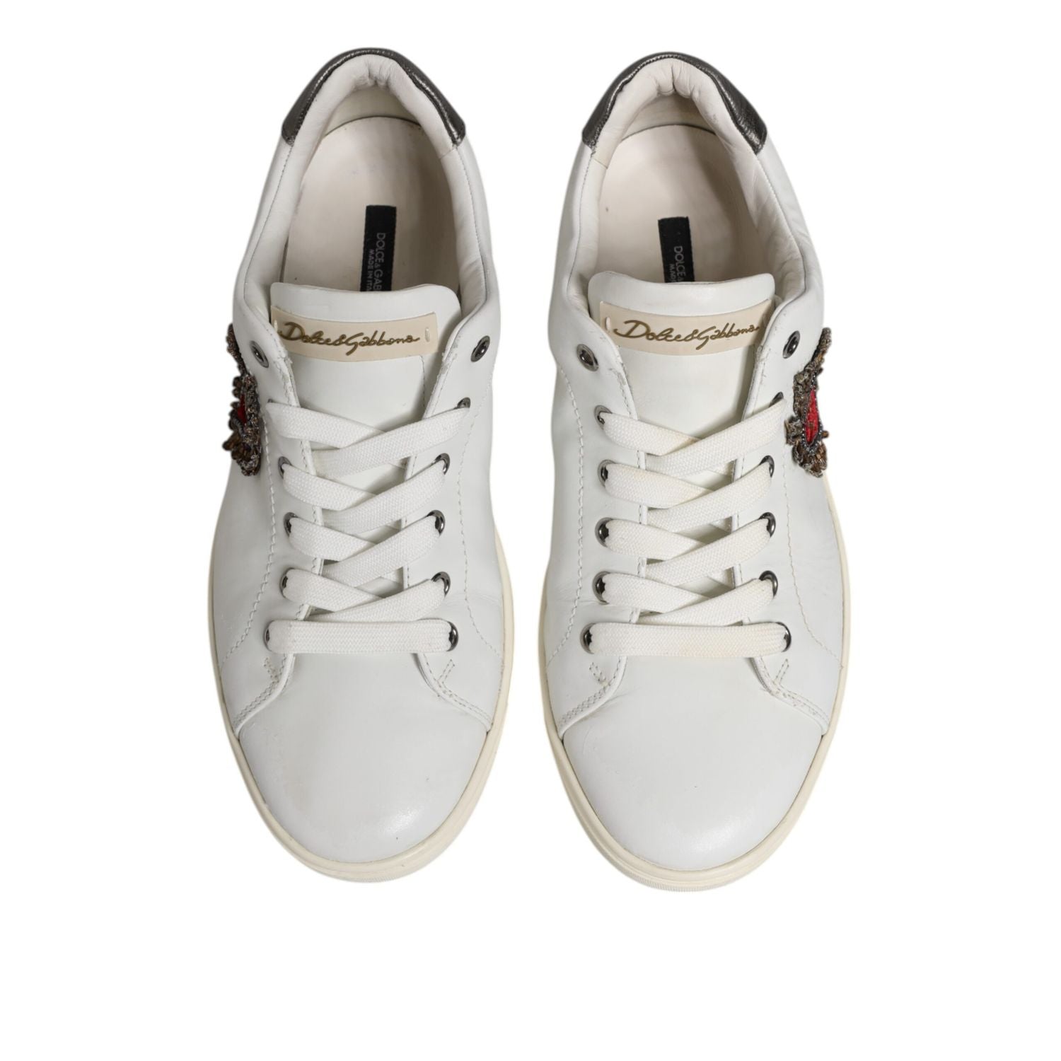 Dolce & Gabbana White Silver Sacred Heart Men Sneakers Shoes