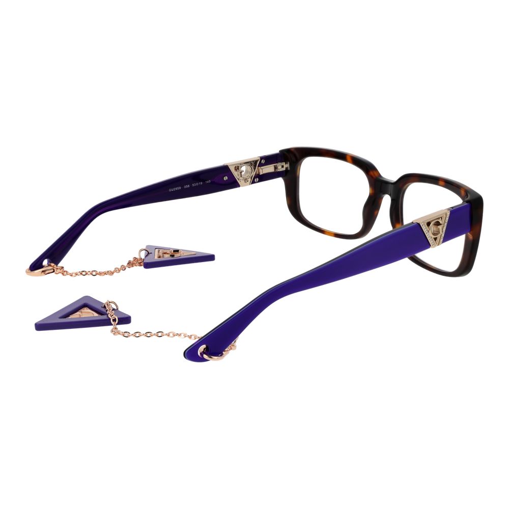 Guess Brown Women Glasses Frame, brown acetate, full-rim design, with extra pendant, spring hinge, rectangular style with demo lenses.