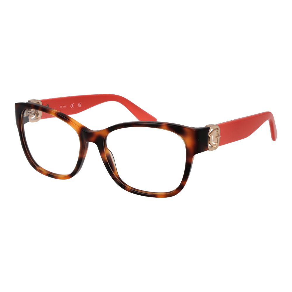 Guess Brown Women Glasses Frame with butterfly style, full-rim acetate in brown, demo plastic lenses, including branded case.