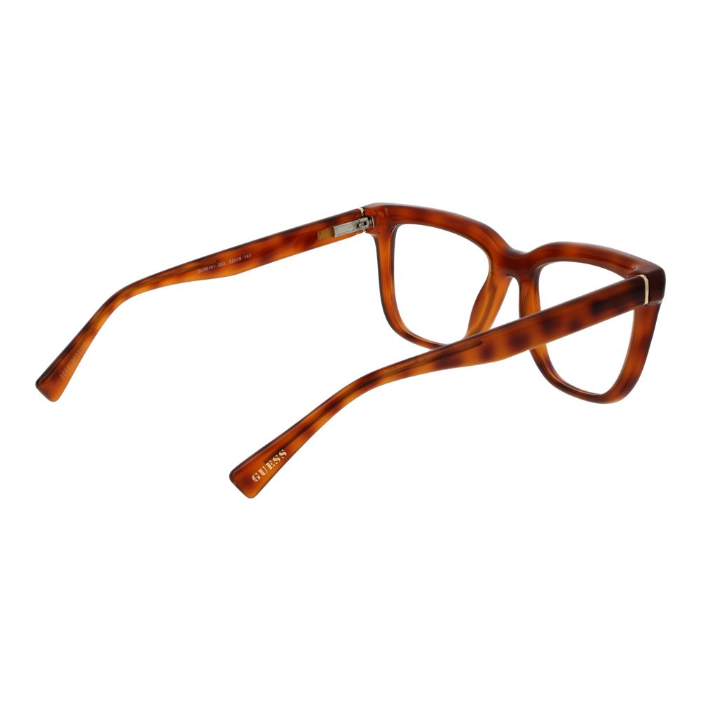 Guess Brown Unisex Glasses Frame with plastic full-rim brown rectangle design and branded case, size 52-19-145.