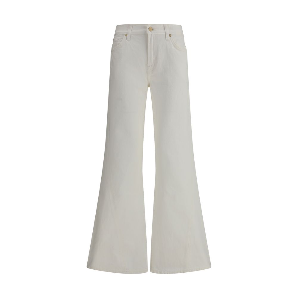7FOR Cream Cotton Flared Jeans