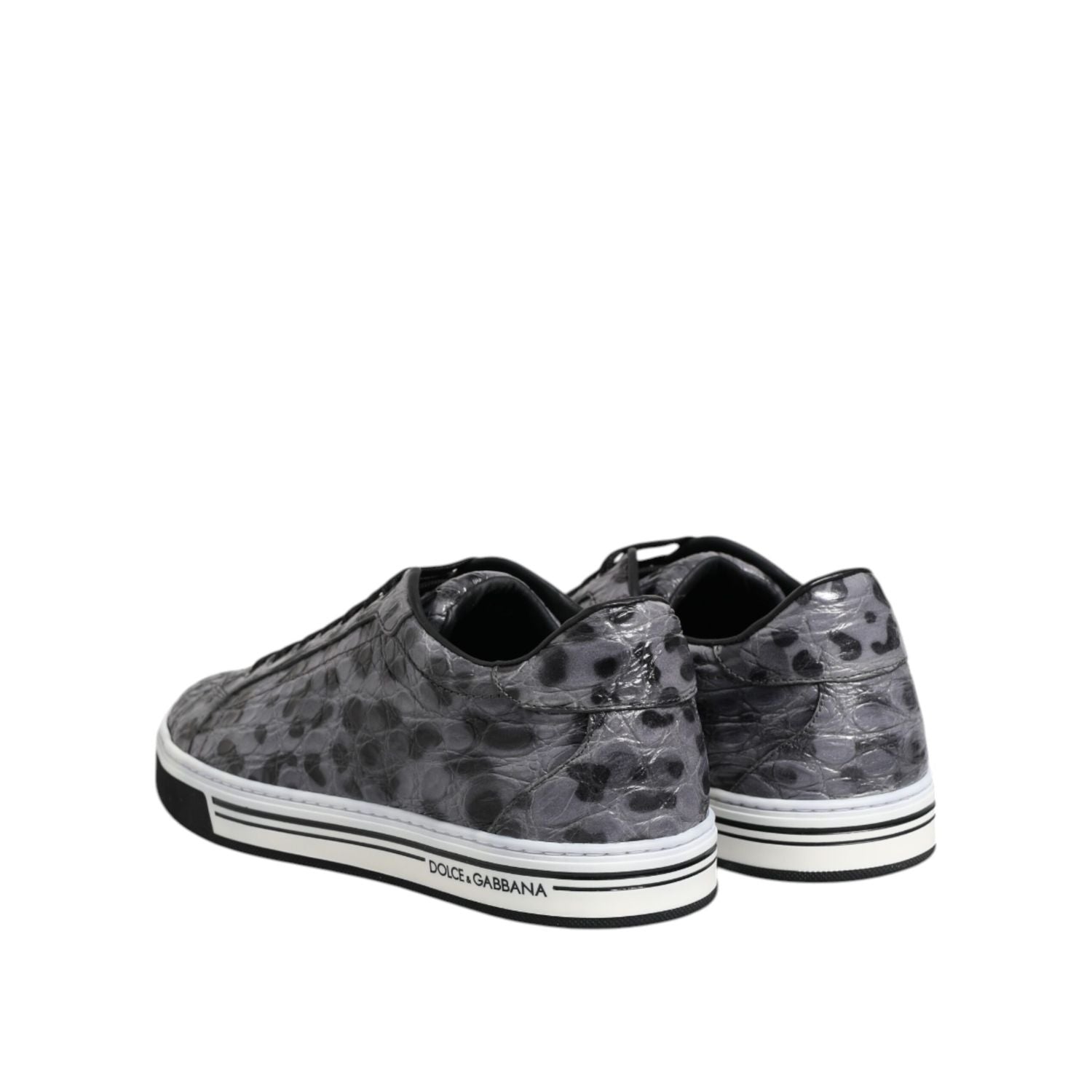 Dolce & Gabbana Gray Leather Leopard Low Top Sneakers Shoes
