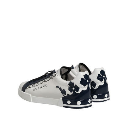 Dolce & Gabbana White Blue Crown Low Top Sneakers Shoes